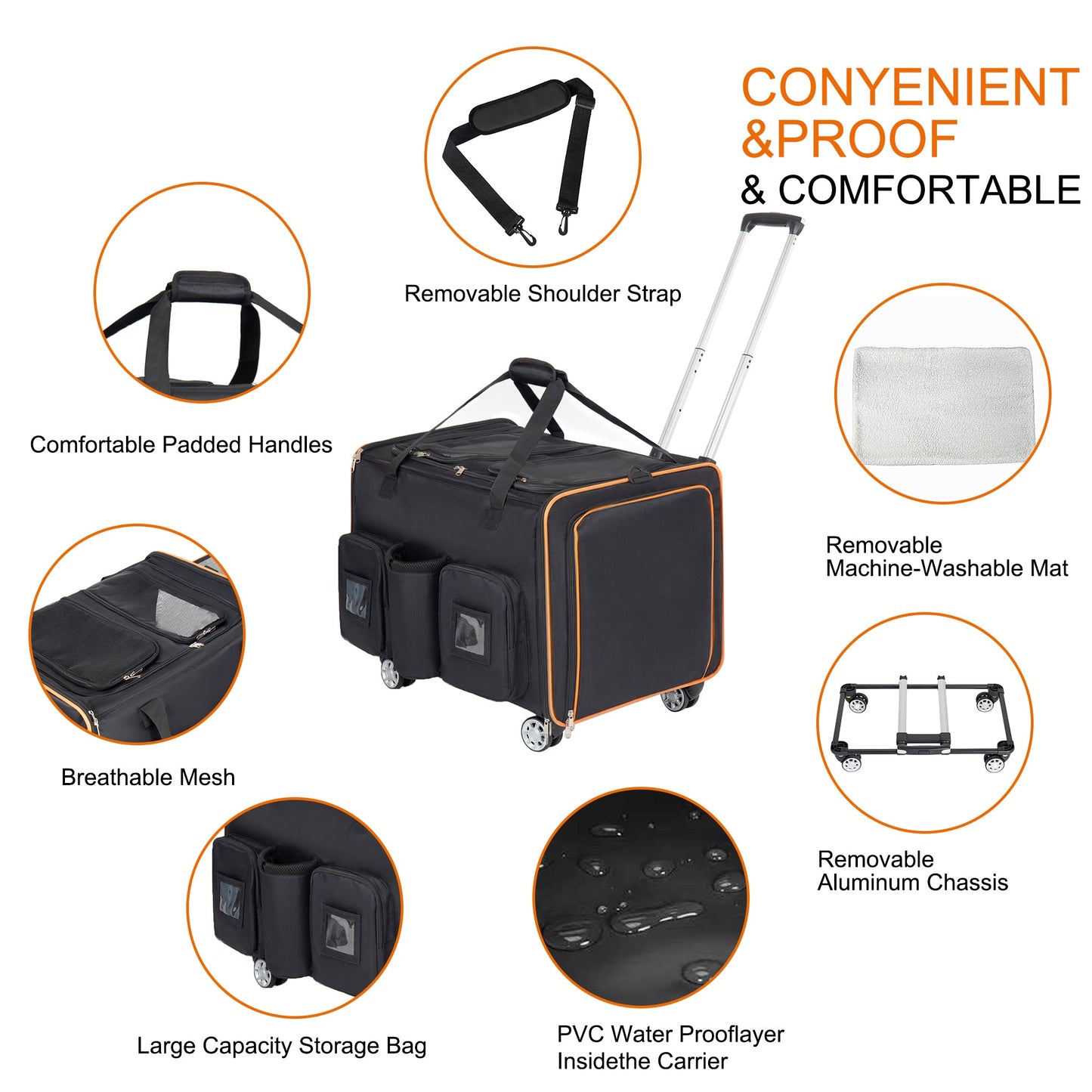 2 in 1 Large Cat Carrier for 2 Cats with Rolling Wheels and Expandable Design