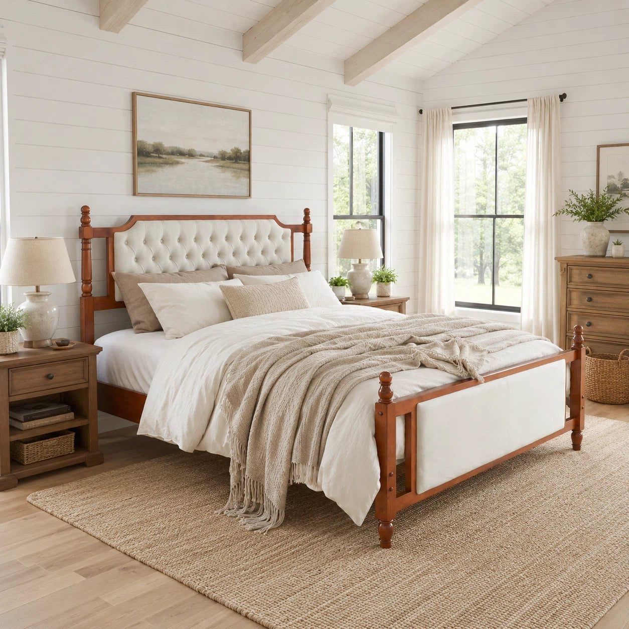 Queen Size Upholstered Platform Bed with Button Tufted Headboard