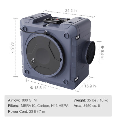 Air Scrubber with 3-Stage Filtration, Stackable Negative Air Machine 800 CFM