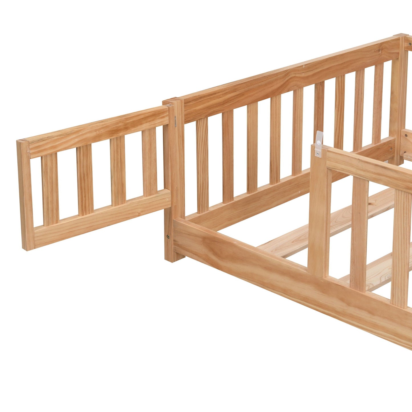 Solid Wood Floor Bed With Door And Fence For Children