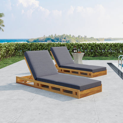 Lounge Chaise Set, Acacia Solid Wood with Lounge Cushion