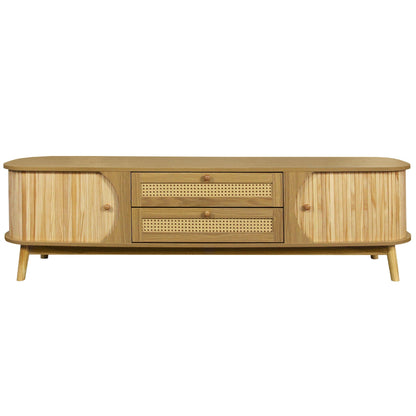 Rattan TV Stand For Tvs Up To 75'', Modern Farmhouse Media Console, Entertainment Center With Legs, TV Cabinet For Living Room, Home Theatre - Natural Wood