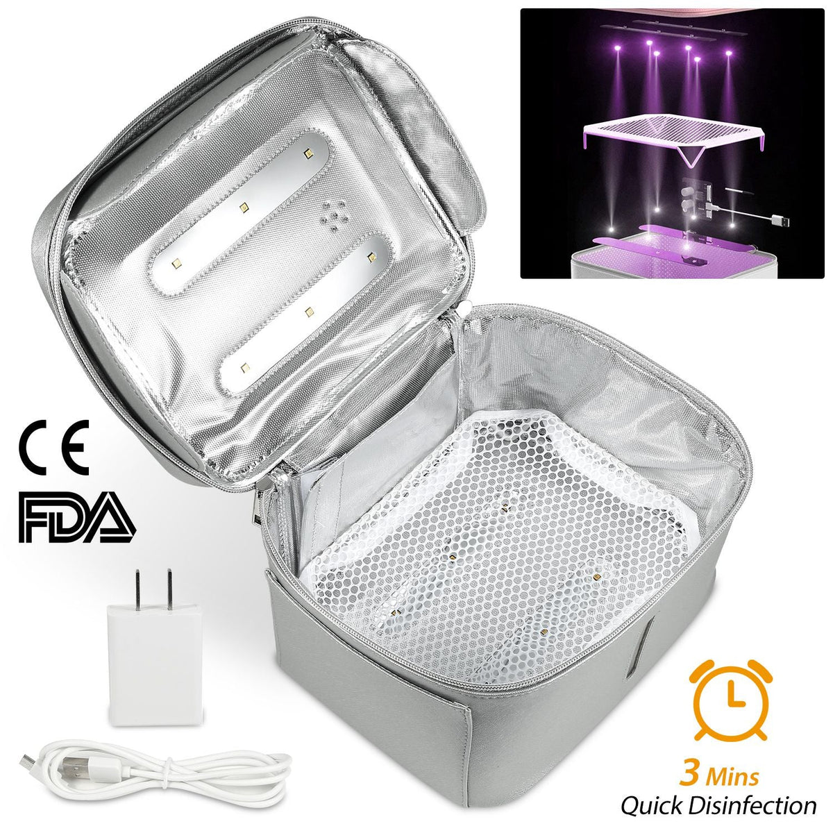 iMounTEK UV Disinfection Bag, Portable LED UV Sanitizer Box USB-Powered Travel UV Cleaner Bag for Baby Bottles Toys Underwear Toothbrush Beauty Tools