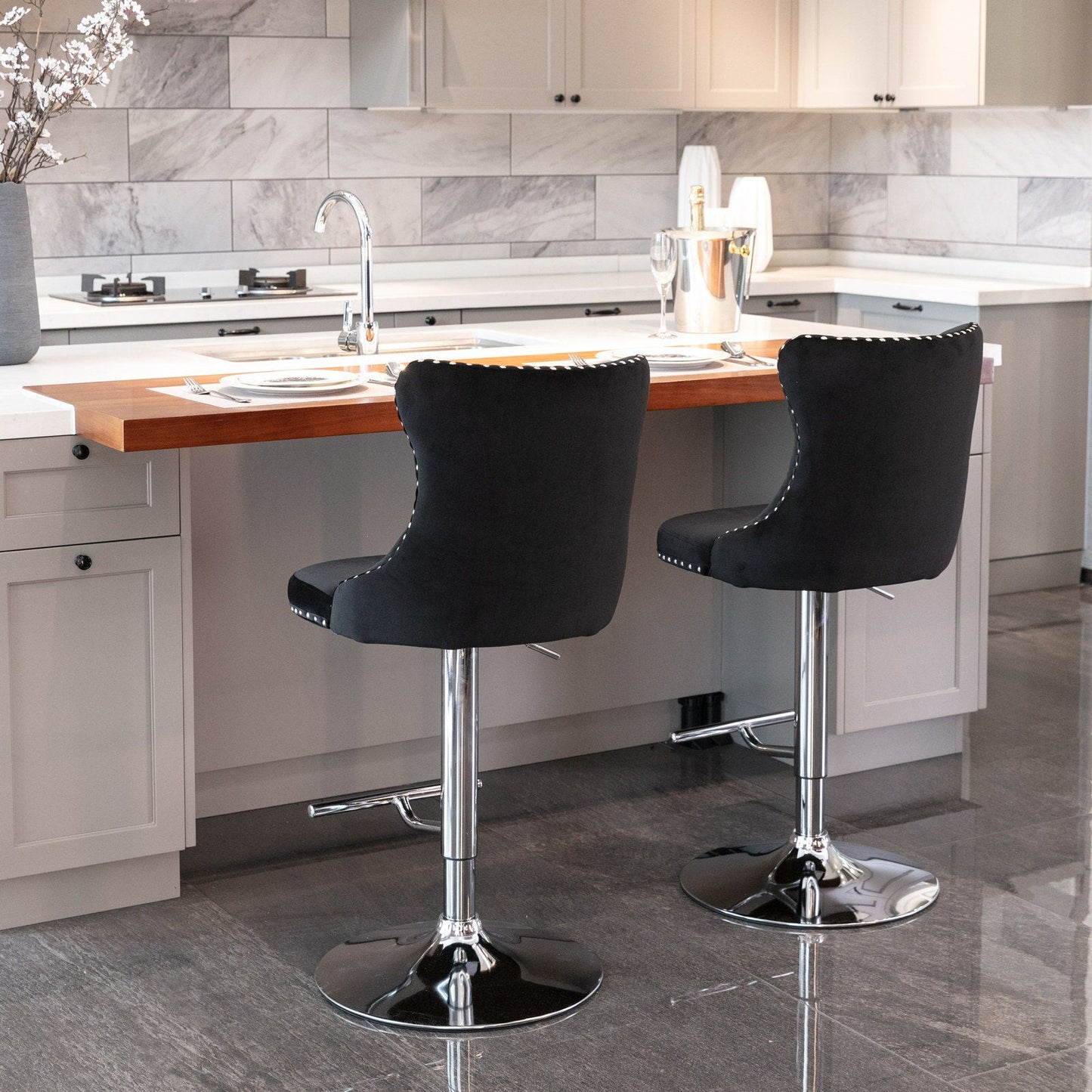 Swivel Adjustable Height Barstools Set of 2