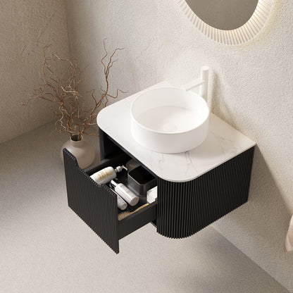 DINA 24" Bathroom Vanity & Sink with Floating Curved Edges Striped Storage Cabinet