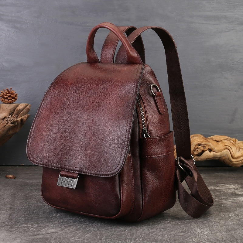 Womens Fashion Large-capacity Top-grain Leather Backpack