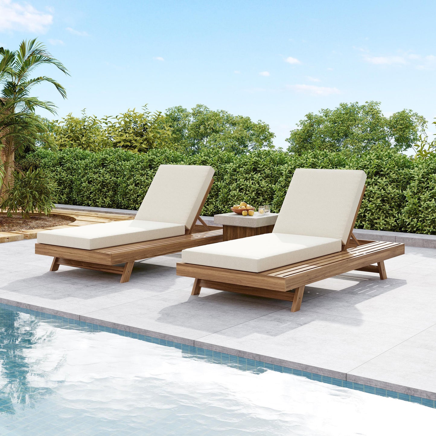 Lounge Chaise Set, Space Available On One Side, Acacia Wood In
