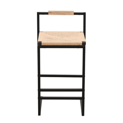 Stylish (Set of 2) Bar Stools With Backrest And Paper Rope Woven Seat, Counter Height Dining Chairs For Kitchen - Natural