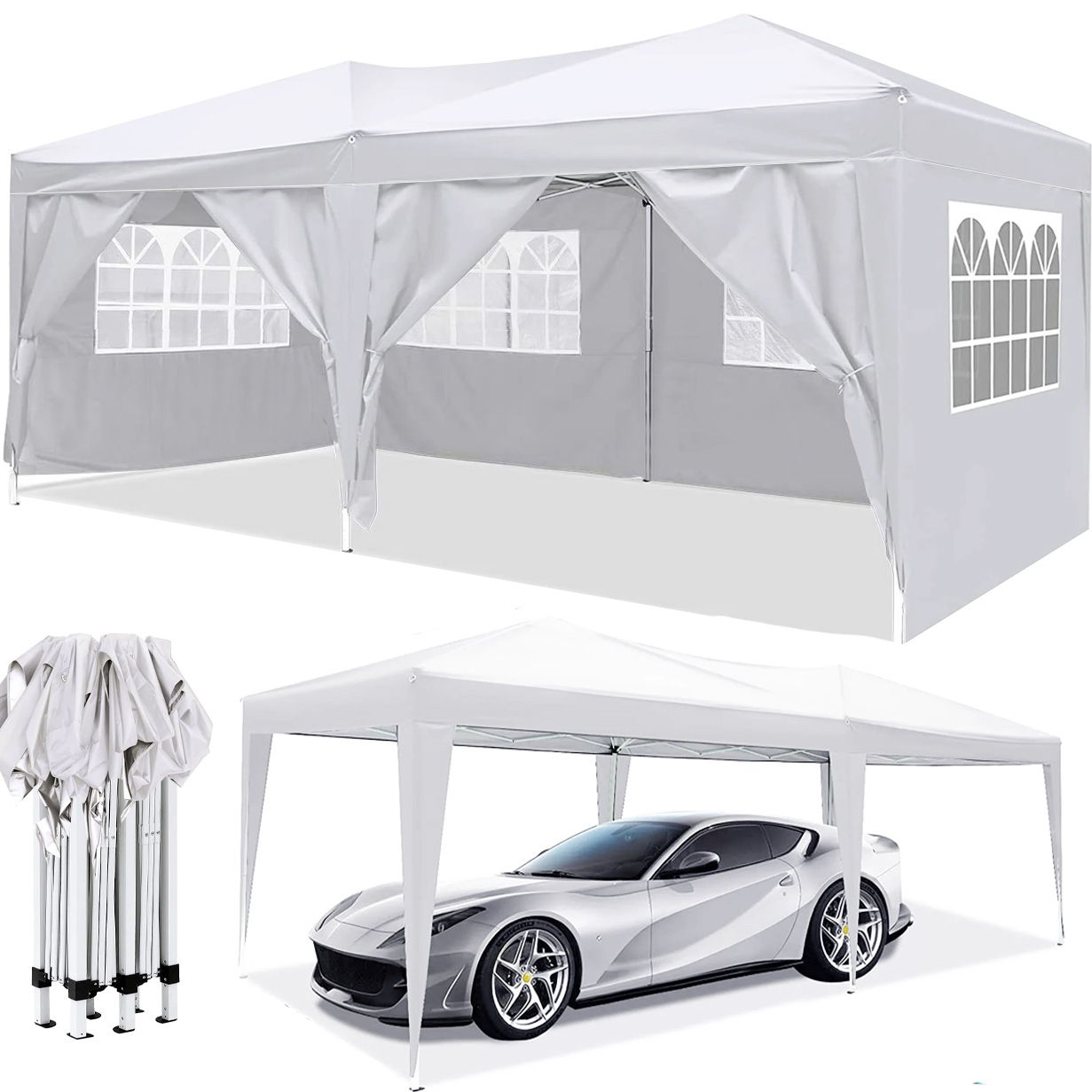 10'x20' EZ Pop Up Canopy Outdoor Portable Party Folding Tent with 6 Removable Sidewalls