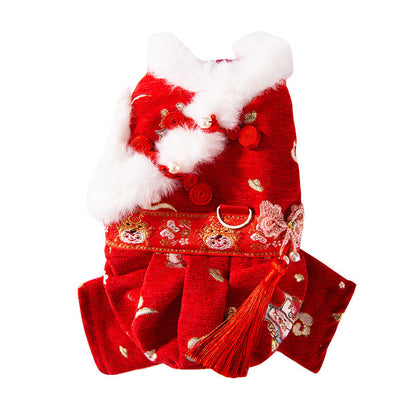 Autumn And Winter Dog New Year's Festive Tang Suits, Cat New Year's Clothing, Teddy Warm Four-legged Cotton Jackets, Pet Dog Clothes