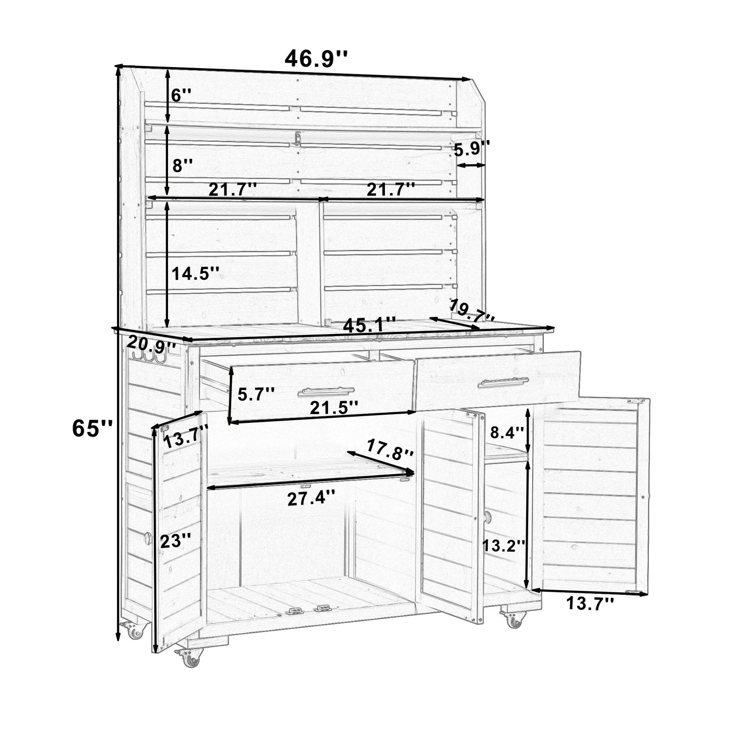 TOPMAX 65"H Large Garden Potting Bench with Storage and Lockable Wheels