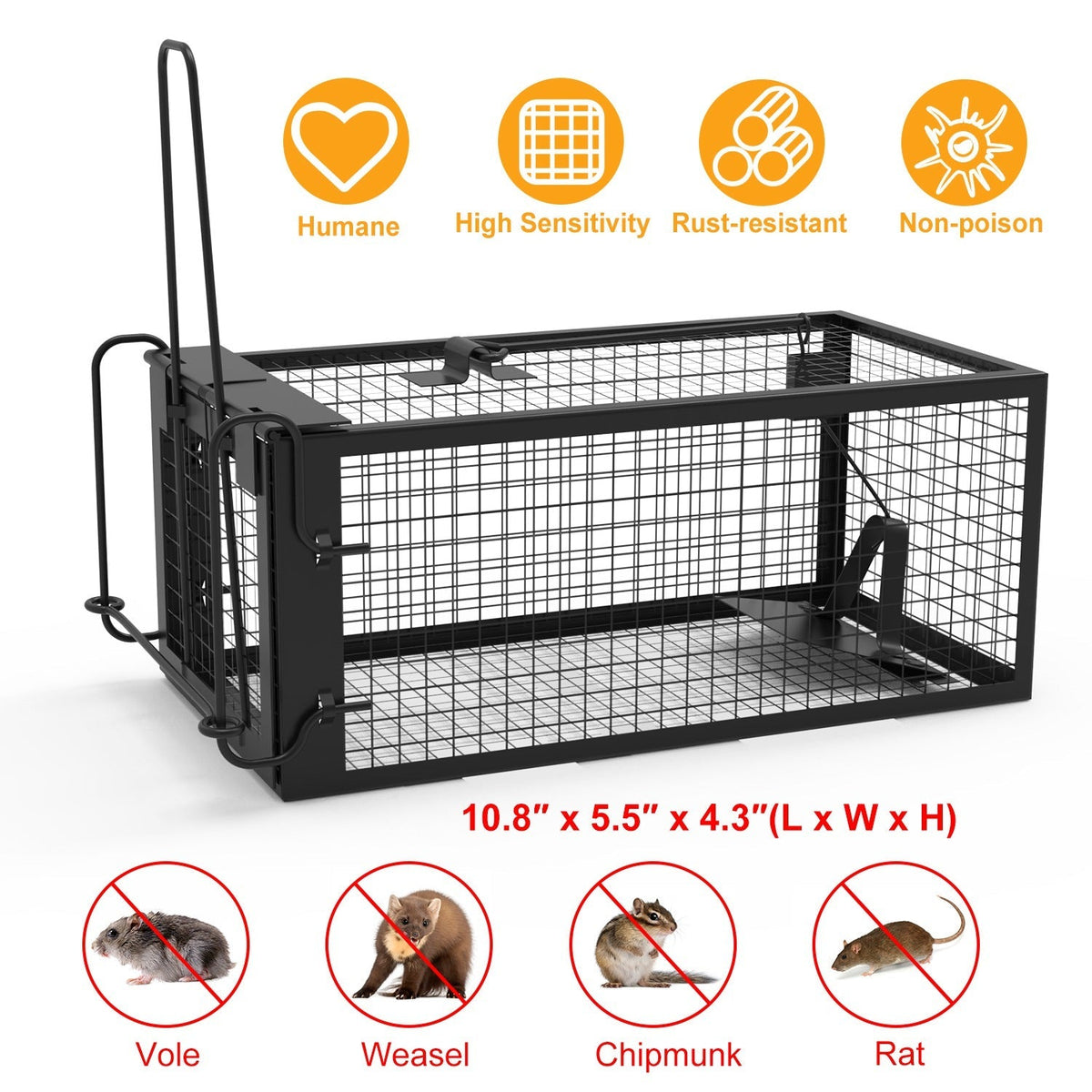 Humane Rat Trap Cage – Live Rodent Trap with Detachable Rod