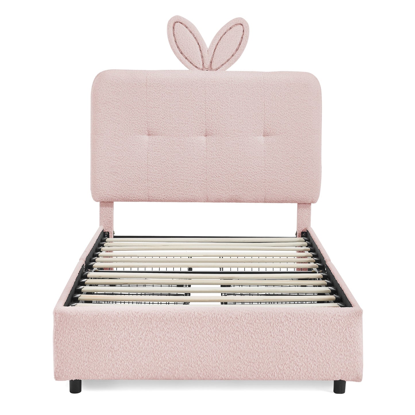 Twin Size Kids Upholstered Bed with Oversized Rabbit Ear Headboard