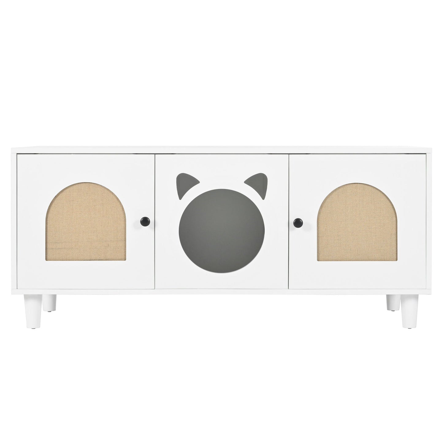 Furniture Style Cat Cabinet Cat Litter Box With Sisal Scratching Door - Cream White