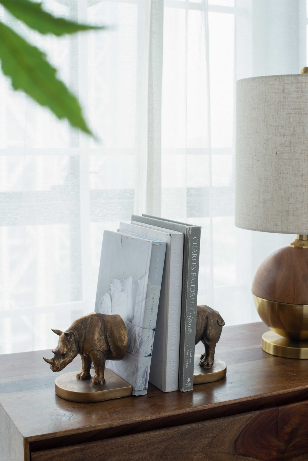 Set of 2 Rhino Bronze Bookends
