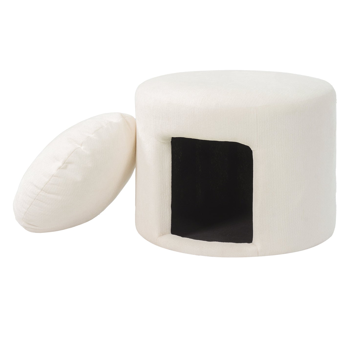 Beige Pet-Friendly Ottoman with Removable Pet Cushion and Hidden Nook