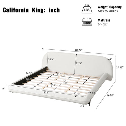 California King Size Bed Frame with Boucle Fabric and Thick Headboard