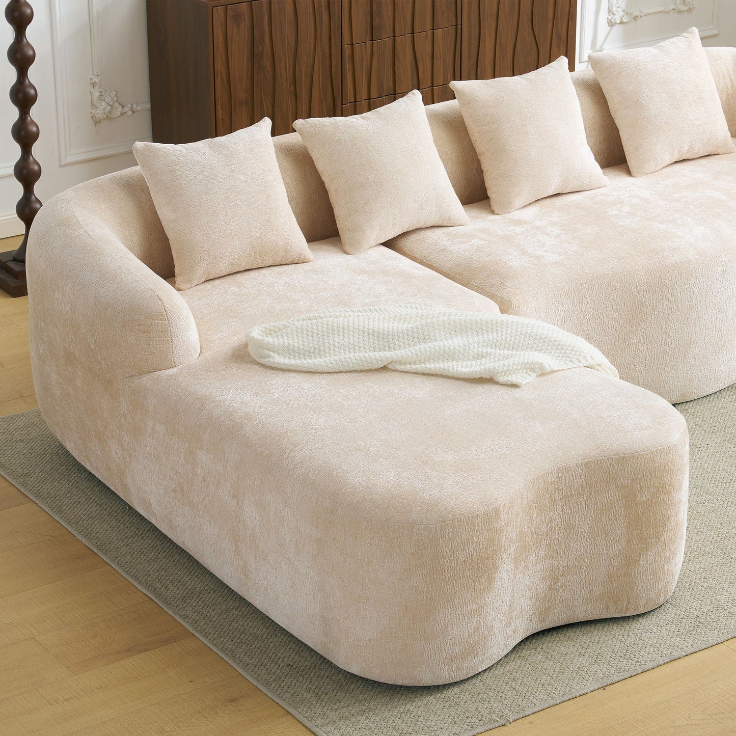 Modular L-Shape Sectional Sofa With Curved Chaise