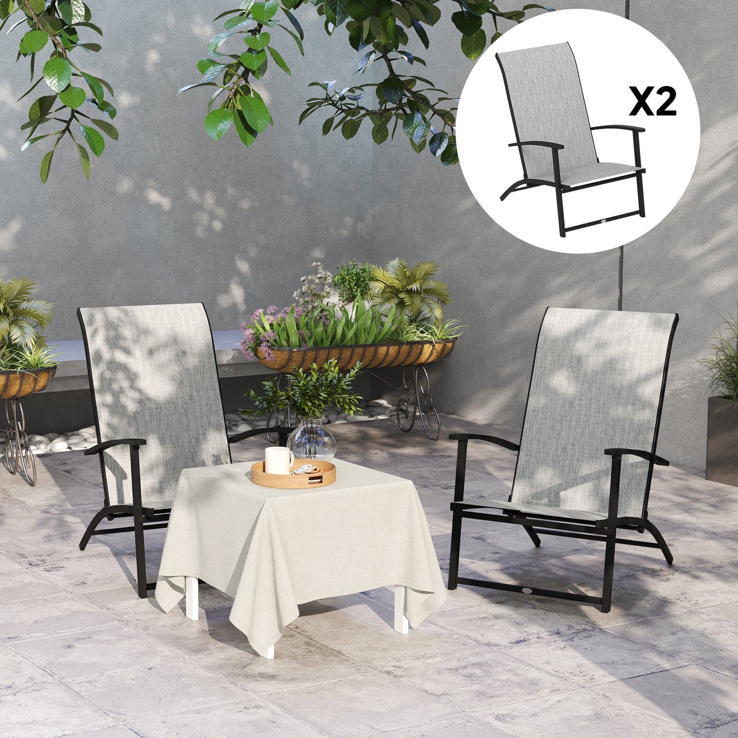 Outsunny Folding Patio Chairs Set of 2, Portable Outdoor Dining Chairs with High Back, Armrests