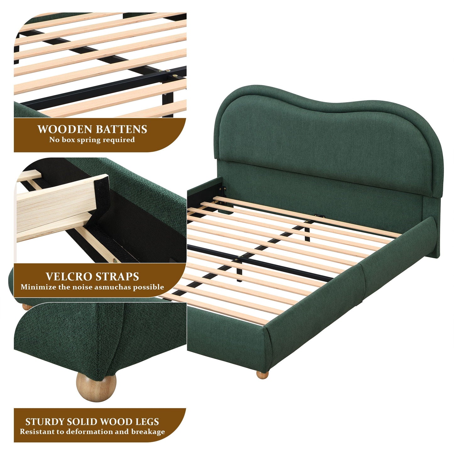 Upholstered Platform Bed Frame With Curved Headboard