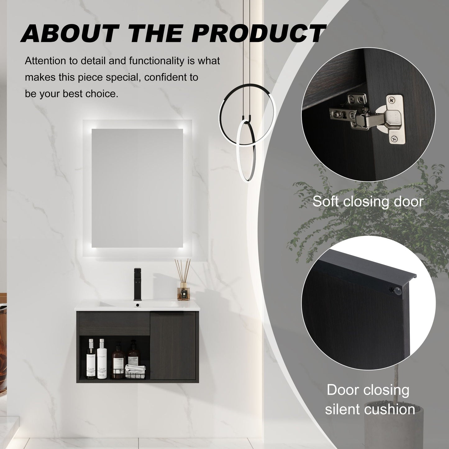 Wall Mounted Floating Bathroom Vanity With Open Shelf & Soft Close Door