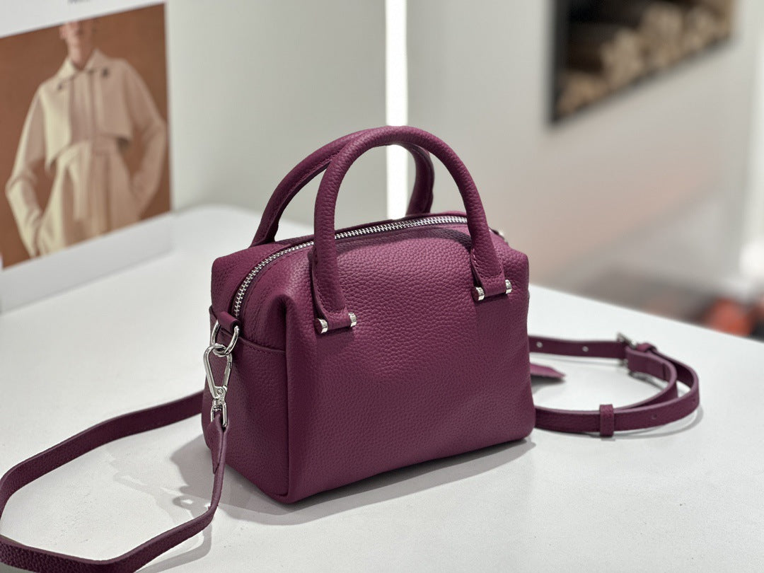Custom Cross-Border Genuine Leather Women's Bag, New Style Handbag, Versatile Commuter Boston Bag, Single Shoulder Crossbody Bag