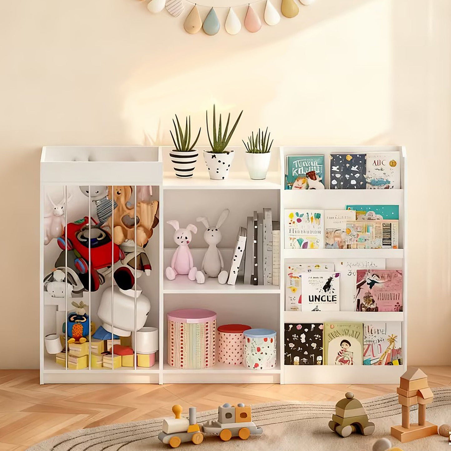 Bookshelf And Toy Storage, 3 Tier Montessori Bookcase With Stuffed Animal Organizer - White