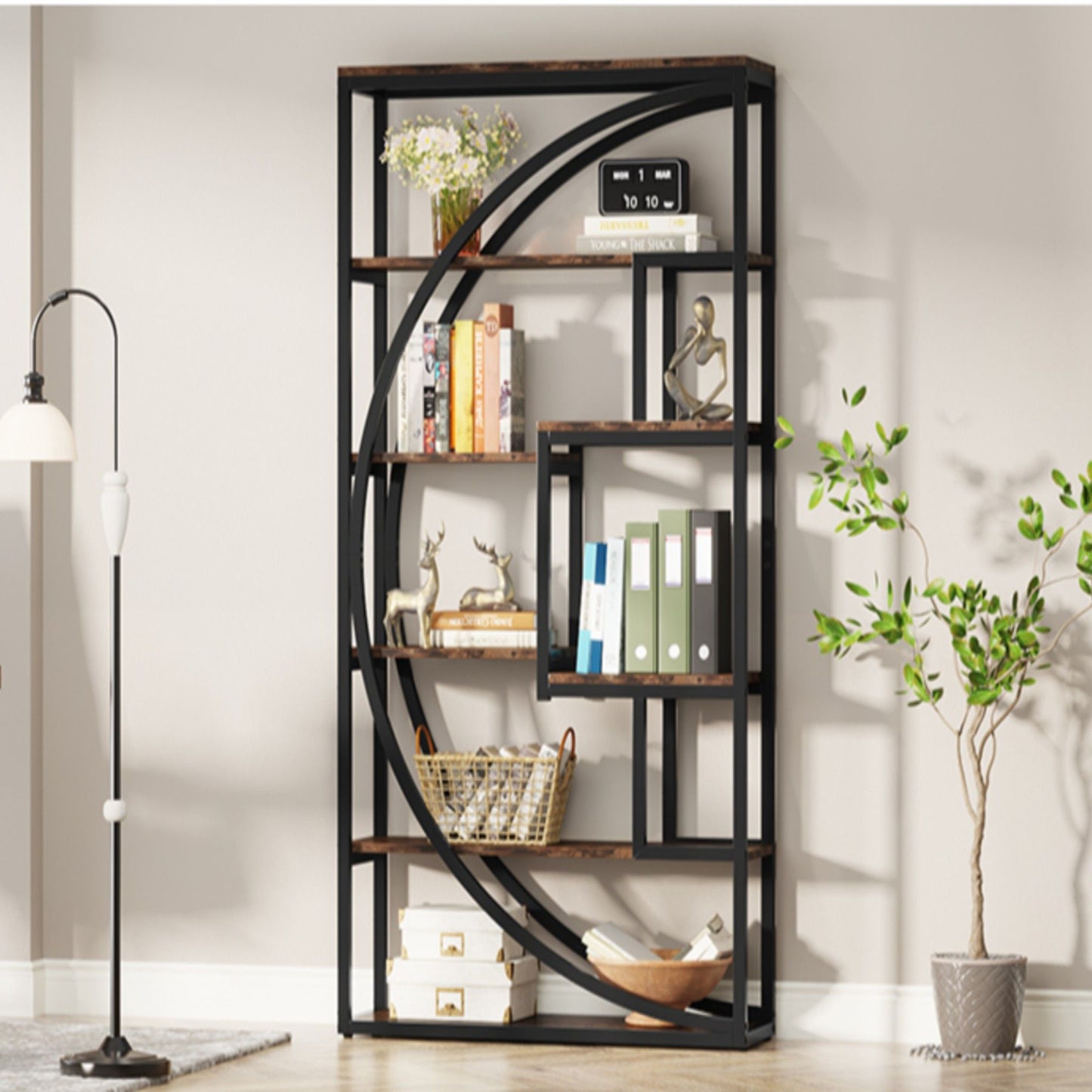 5 Tier Etagere Bookshelf With 8 Open Shelves Organizer For Living Room