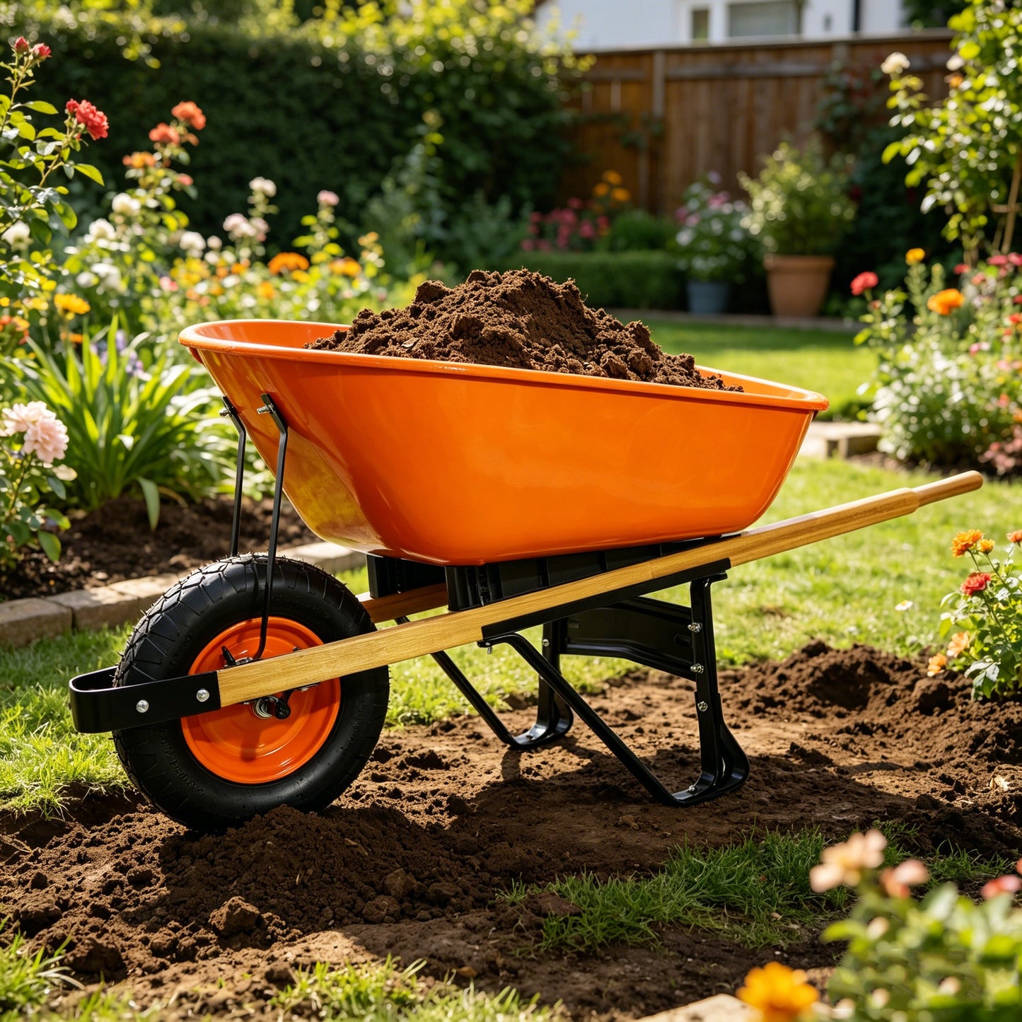 Steel Tray Wheelbarrow Two-Wheeled Trolley for Garden Use