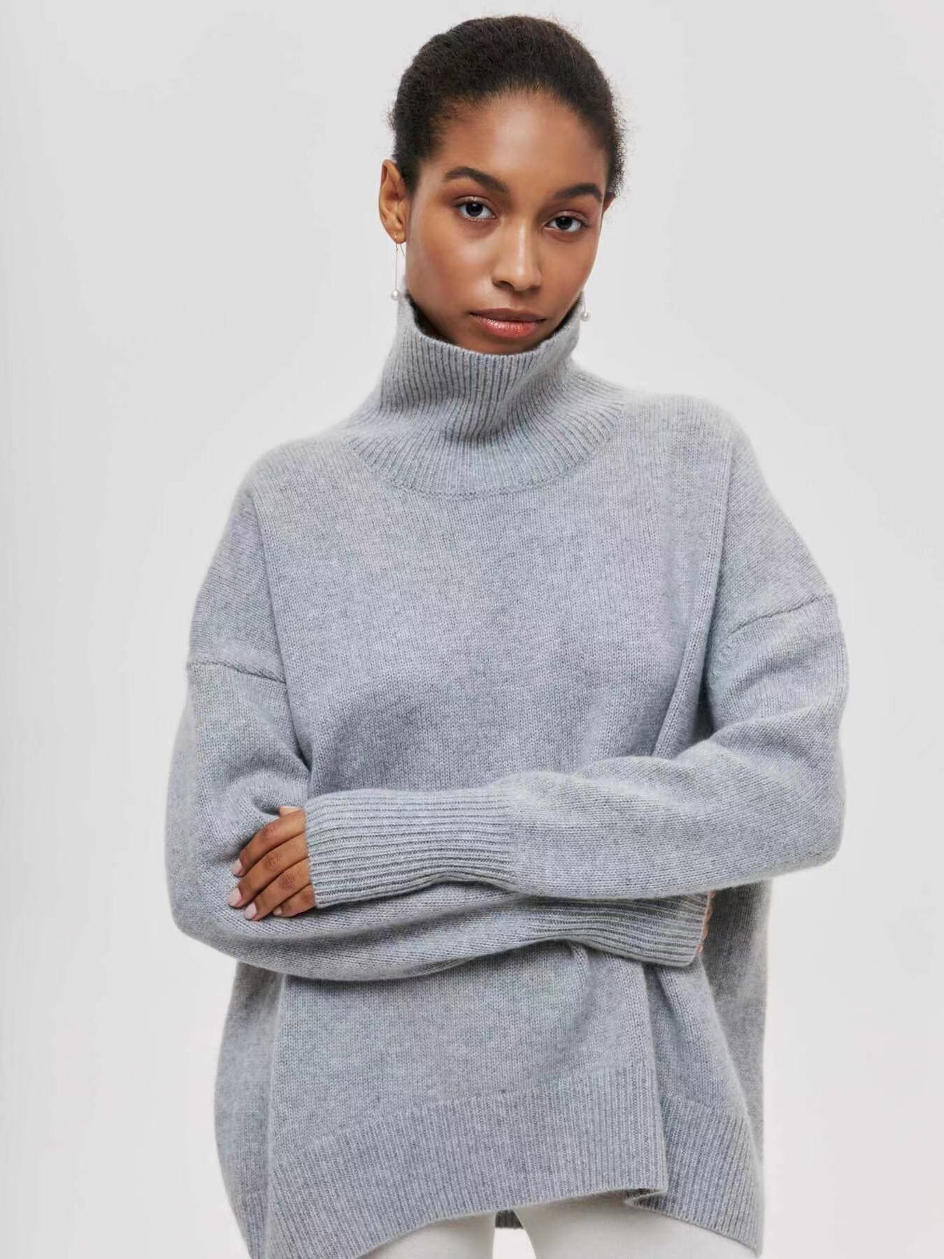 Vibrant Pink Oversized Turtleneck Knit Sweater | Women's Fuchsia High-Neck Party Pullover