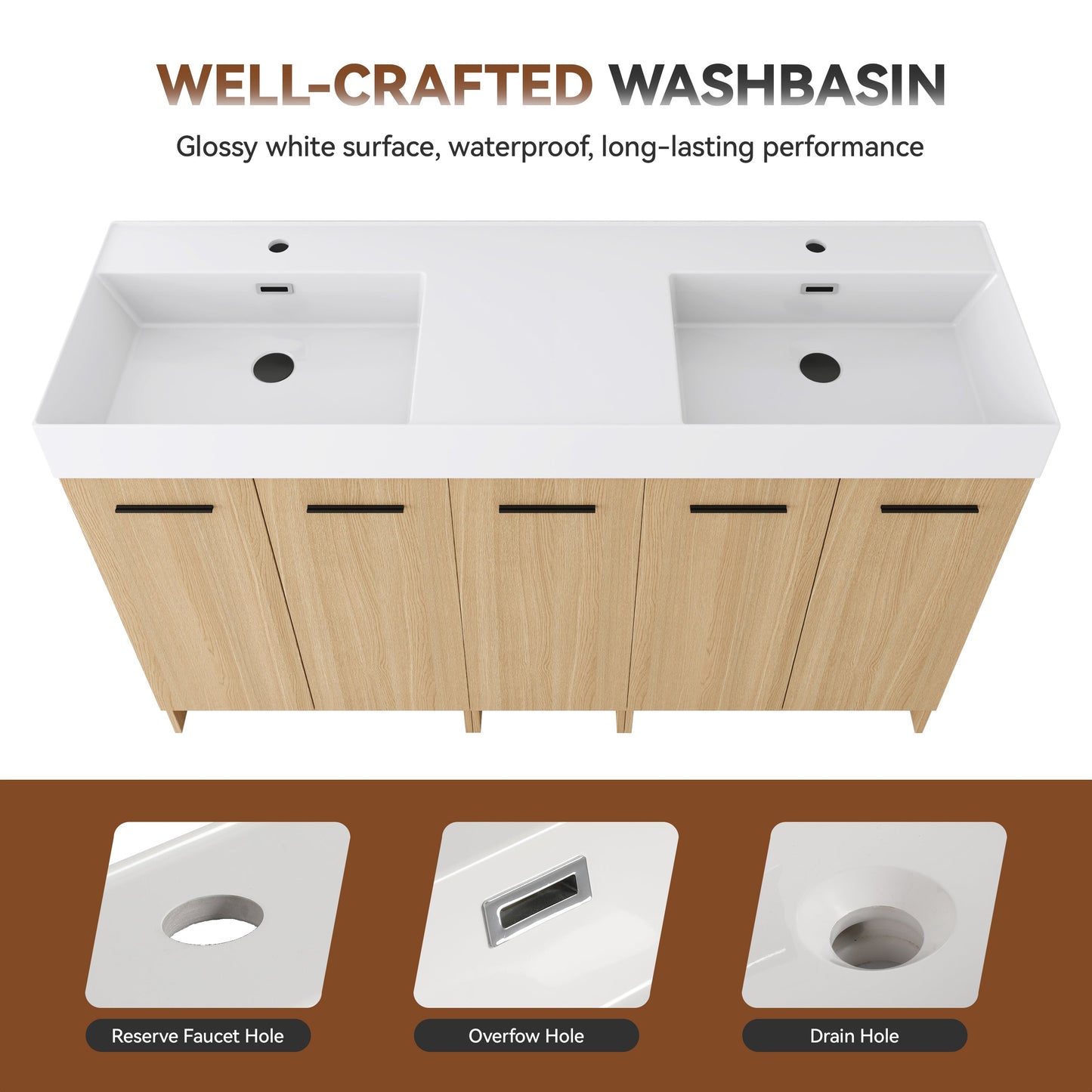 60" Double Sink Bathroom Vanity with Extra-Large Storage