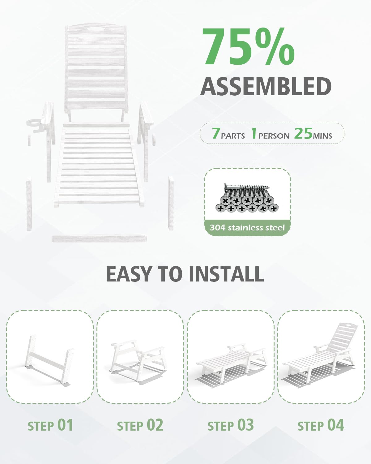 Patio Lounge Chair Outdoor HDPE with Reclining Backrest