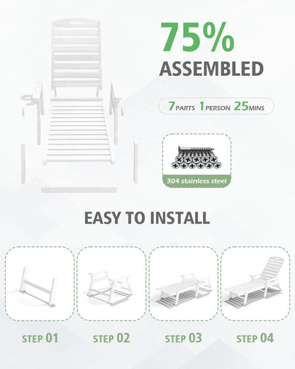 Patio Lounge Chair Outdoor HDPE with Reclining Backrest