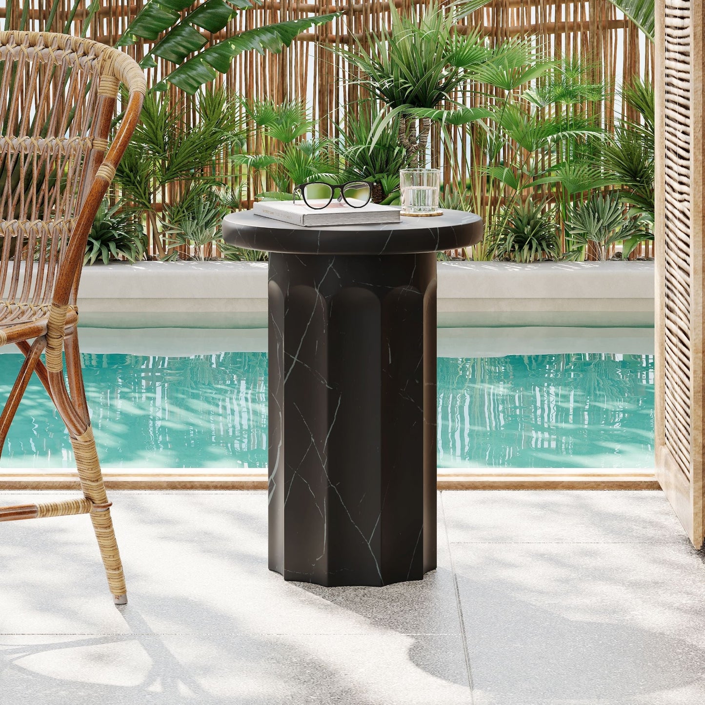 Outdoor Lightweight Concrete Marble Effect Side Table