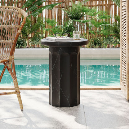 Outdoor Lightweight Concrete Marble Effect Side Table