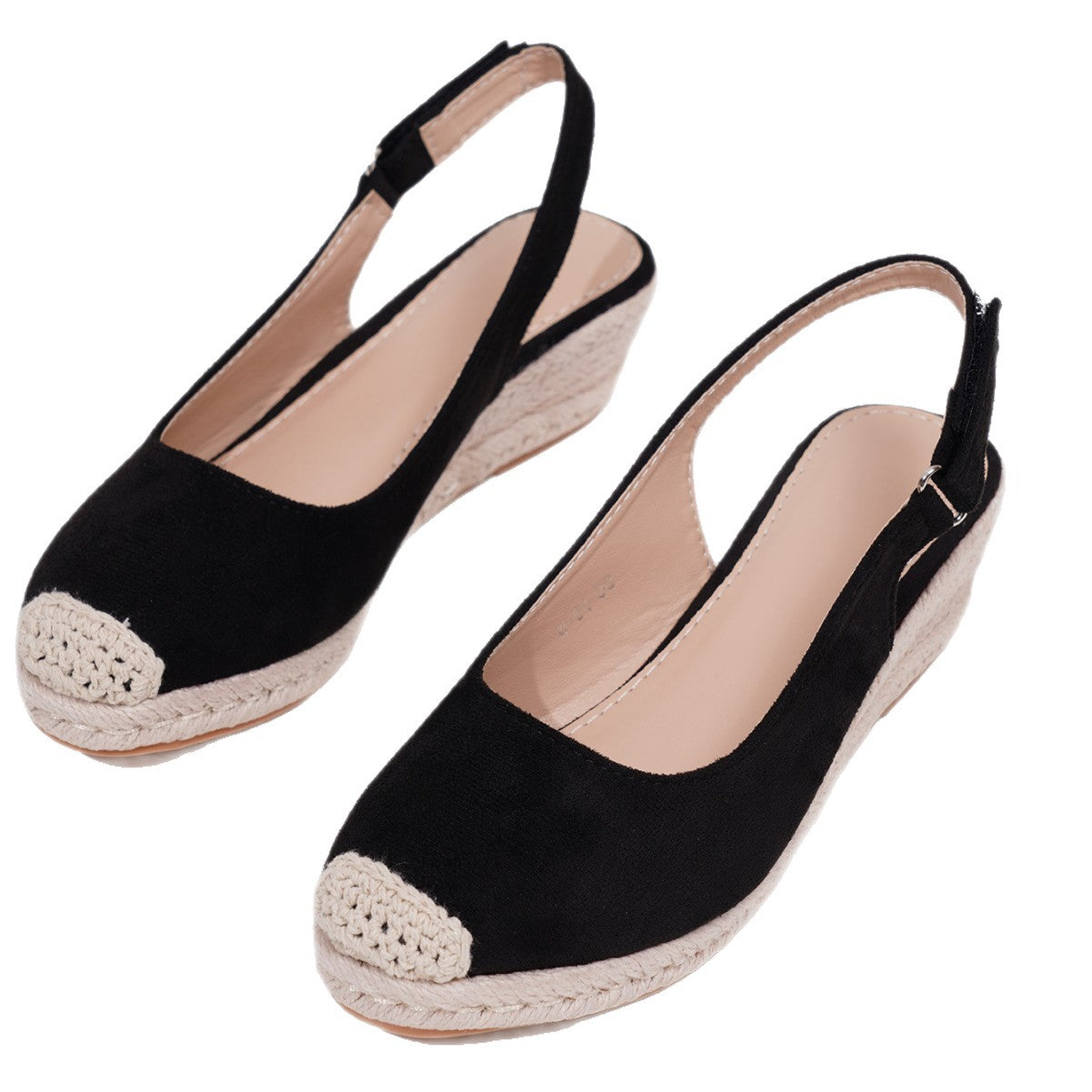 Retro Closed-toe Slingback Wedge Womens Shoes Straw-woven