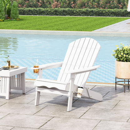 Zenithia Outdoor Foldable Adirondack Chair with 2 Cup Holders, White
