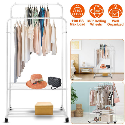 Garment Hanging Rack Clothing Hanging Rail Pillow Shoe Display Organizer Stand Rolling Wheel Clothes Organizer