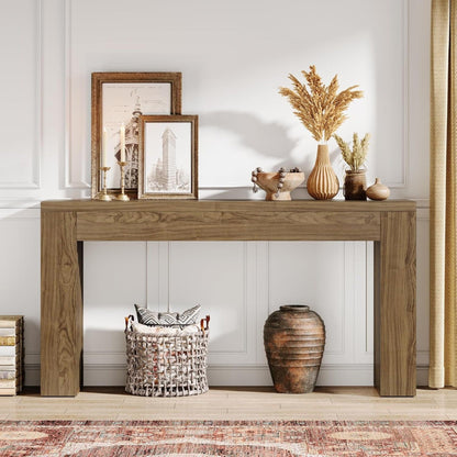Console Table With Vertical Slat Legs For Entryway - Rustic Brown