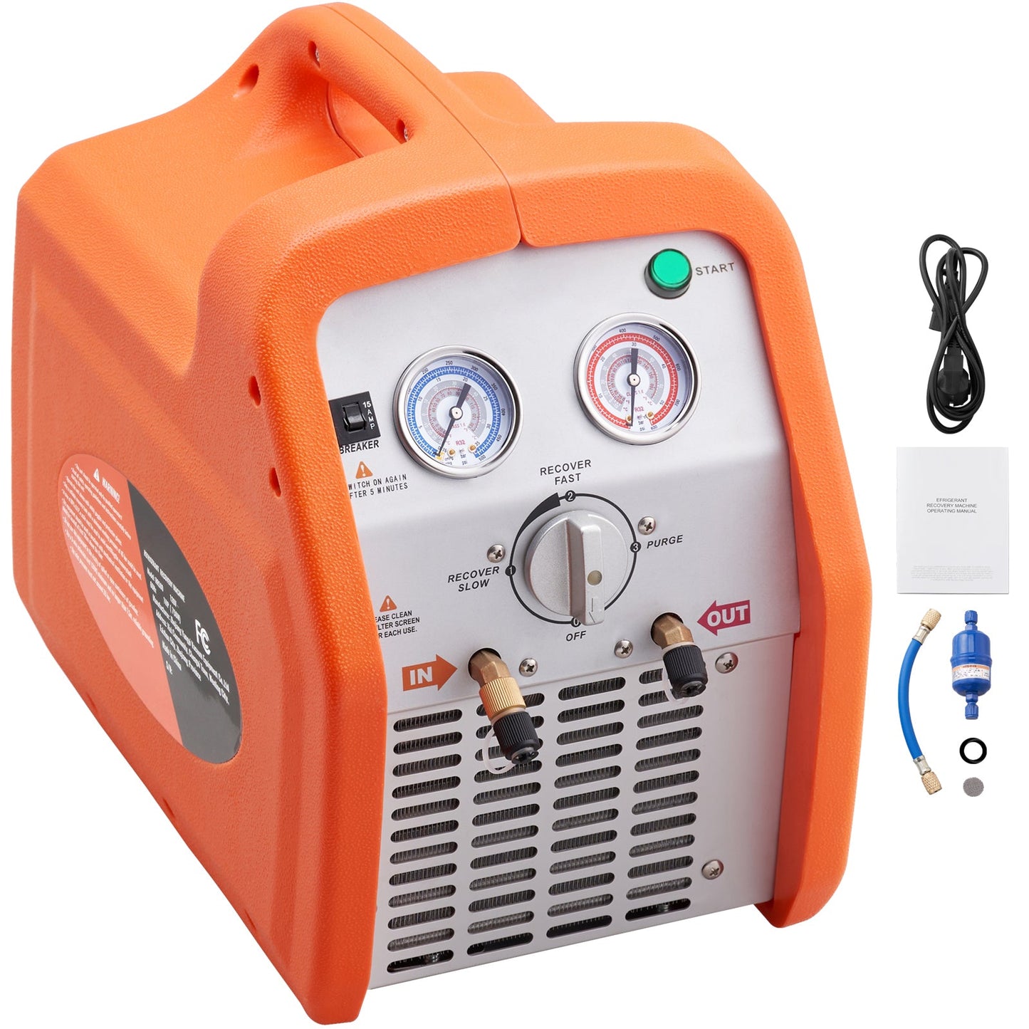 1 HP Refrigerant Recovery Machine - Dual Cylinder Portable AC Recovery