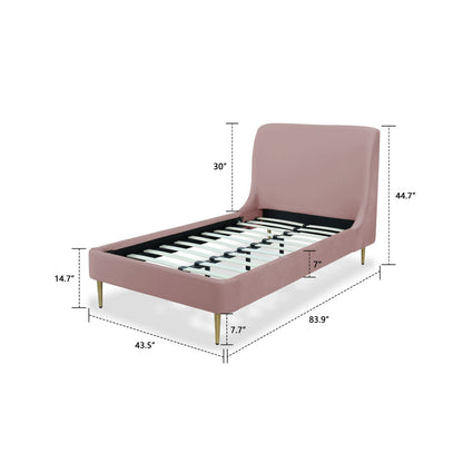 Mid-Century Modern Upholstered Bed With Curved Headboard
