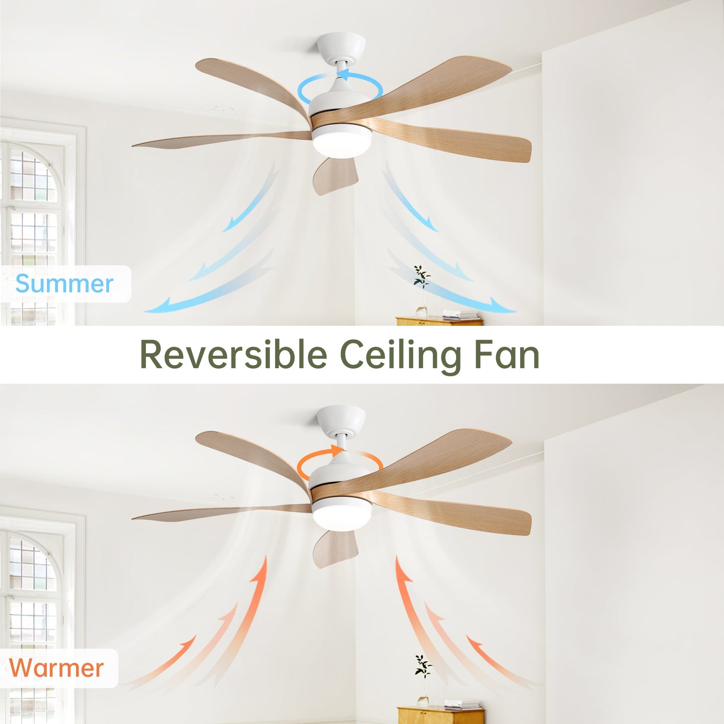 52 Inch Modern Ceiling Fan With 3 Color Dimmable LED Light