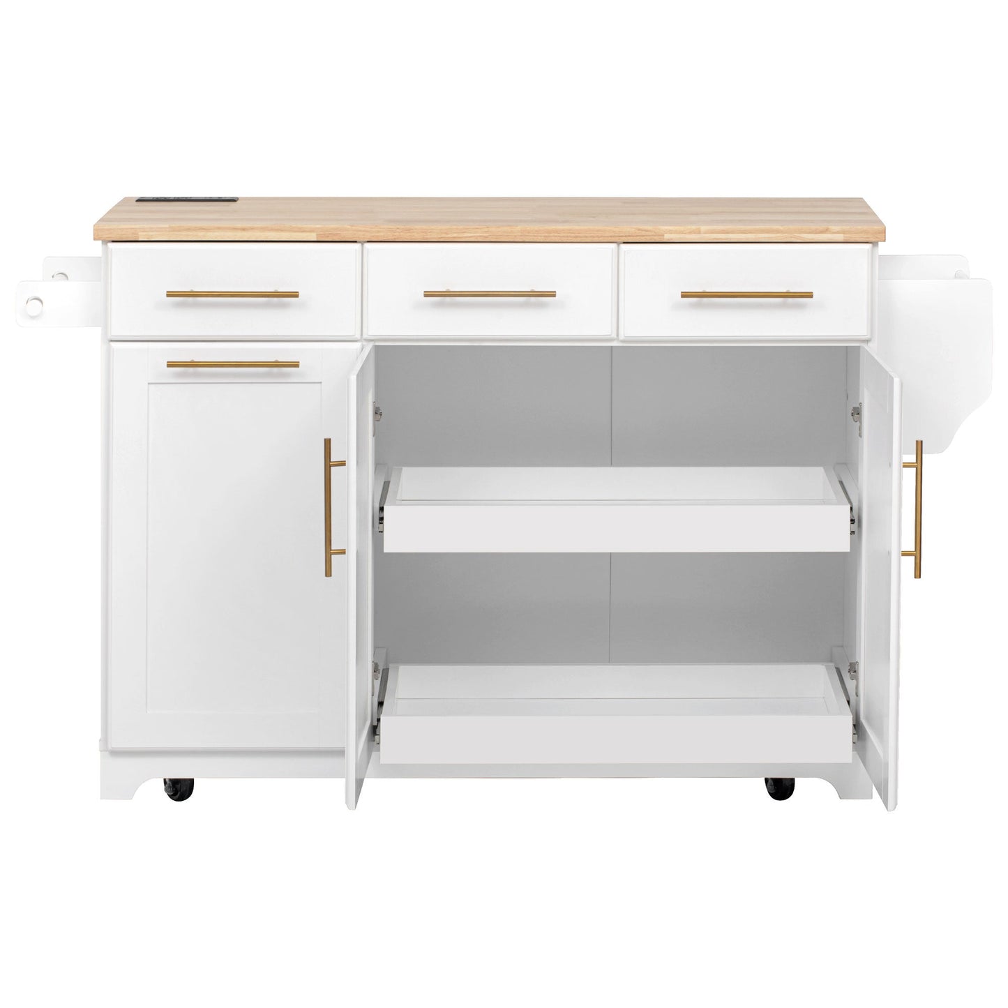 K&K 59.3" Kitchen Island with Storage & Rolling Cart