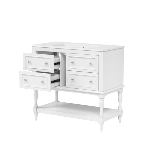 Bathroom Vanity With Medicine Cabinet, Storage Cabinet With 4 Drawers, Adjustable Shelf Mirror