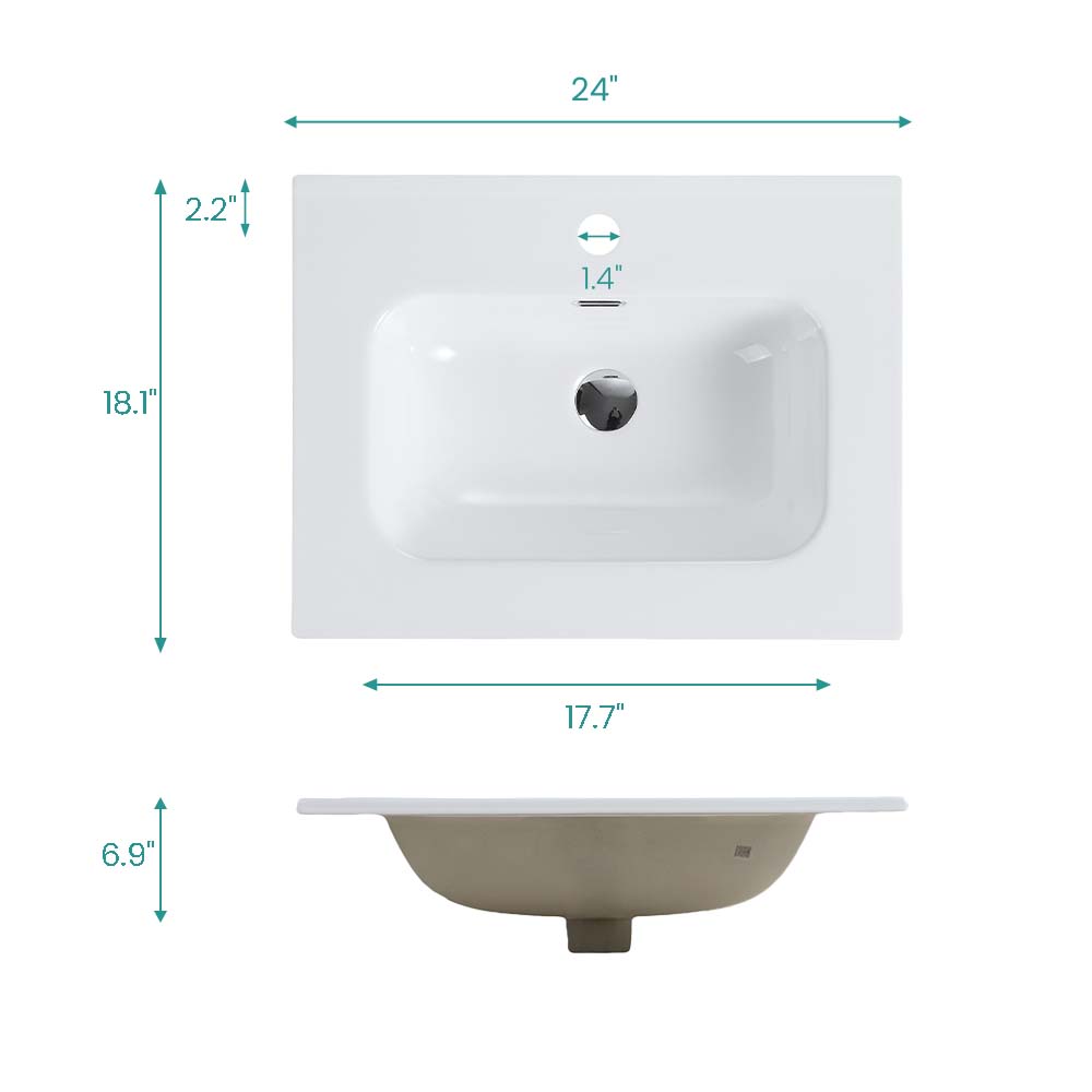 Glossy White Ceramic Integrated Sink