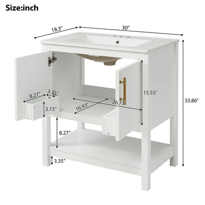 Elegant Bathroom Vanity With Ceramic Sink And Versatile Storage