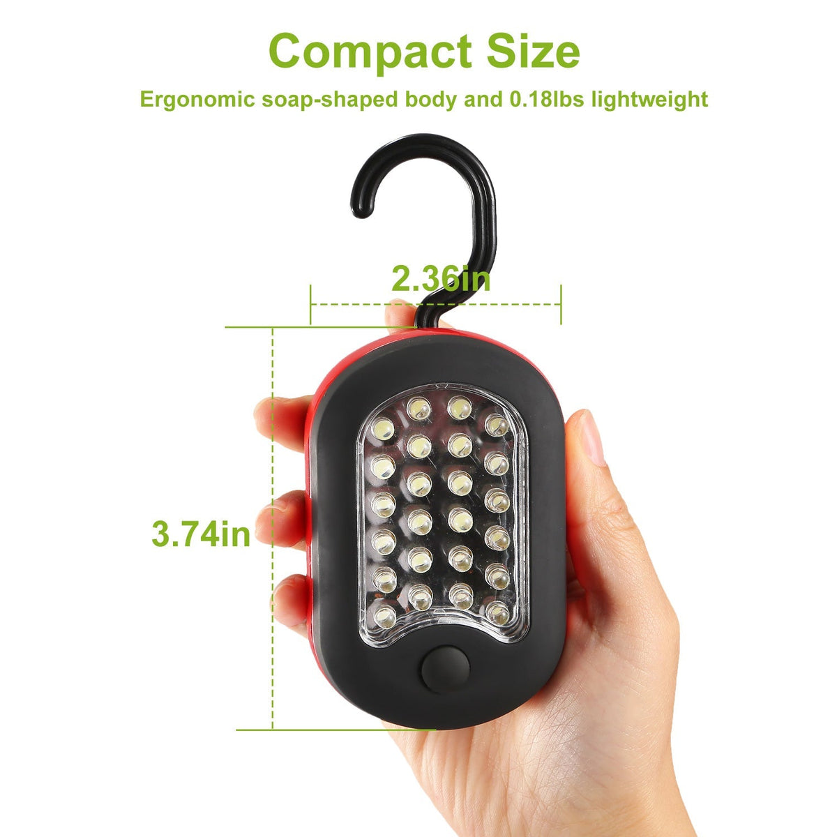 Compact Work Light 27LEDs Hang Lights Portable Magnetic Flashlight with Hook for Camping Hiking Emergency