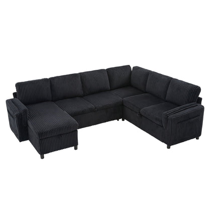 Convertible U-Shaped Sectional Sofa Bed With USB Ports And Storage