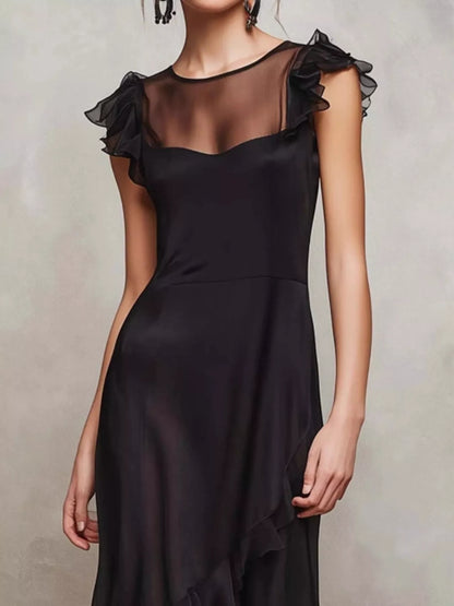 Sheer Ruffle Trim Maxi Dress