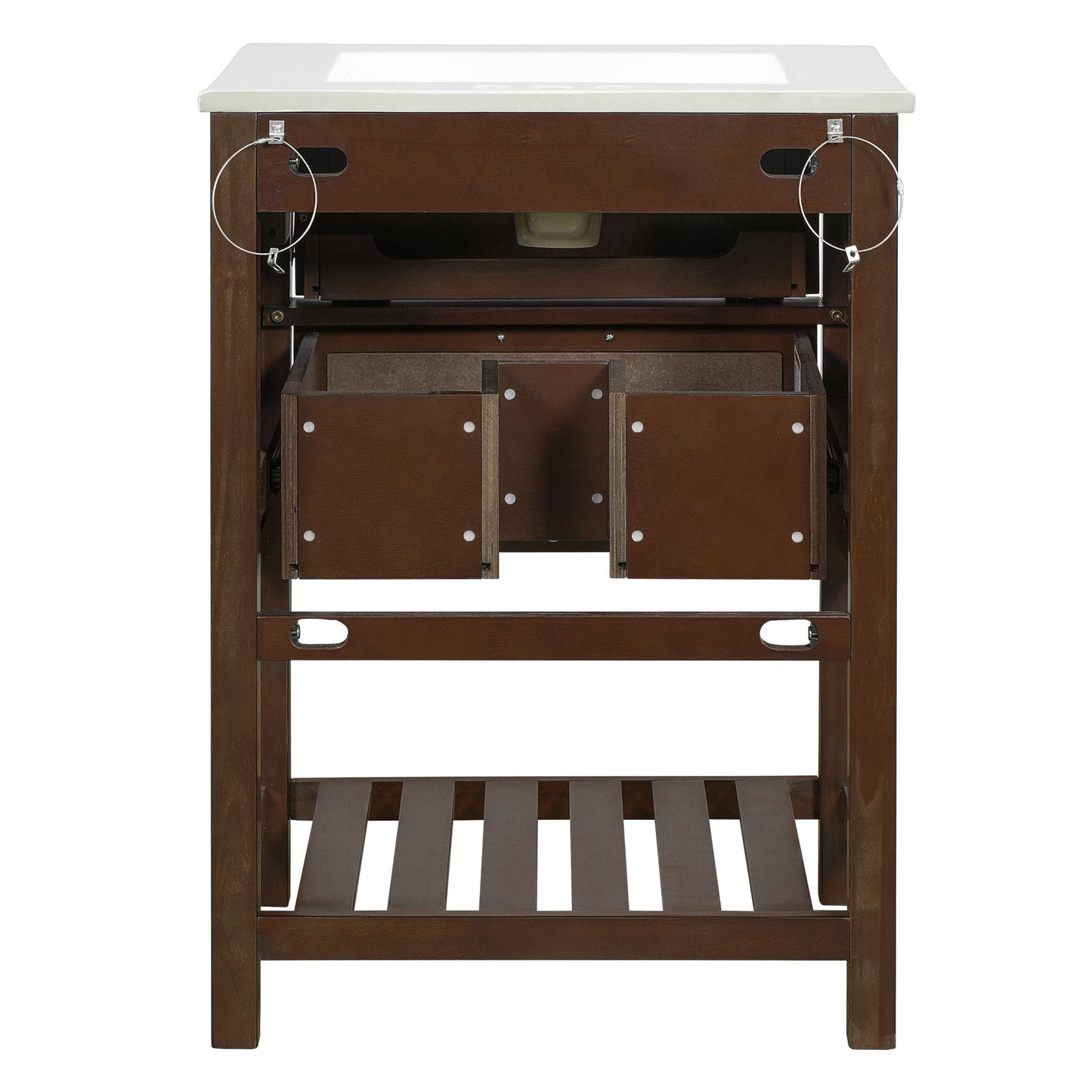 Modern Bathroom Vanity With Integrated Sink, Cabinet With 1 Deep Drawer And 1 Tip-Out Drawer